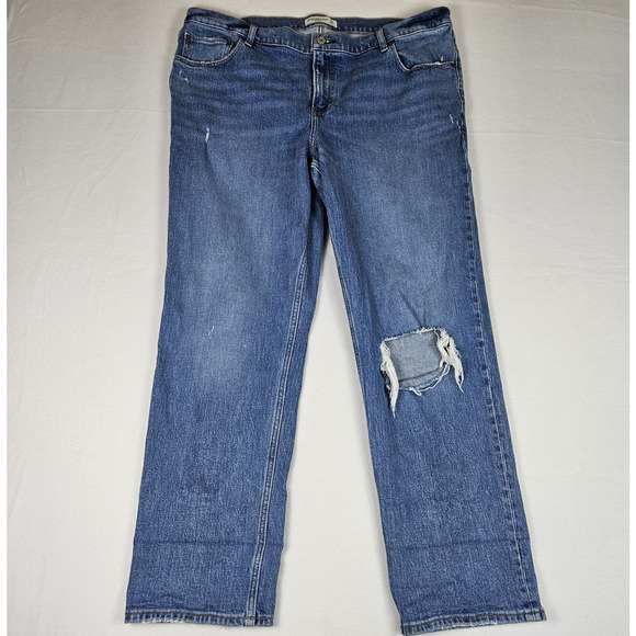 Abercrombie & Fitch 90s Straight Low Rise Jean Blue Distressed Denim Women 34x29 - Picture 1 of 16